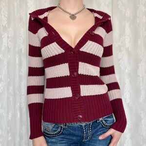 Aeropostale Burgundy and Cream Striped Cardigan